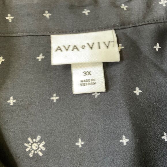 Ava & Viv career blouse plus size 3X black w star print long sleeve button up - Picture 7 of 12
